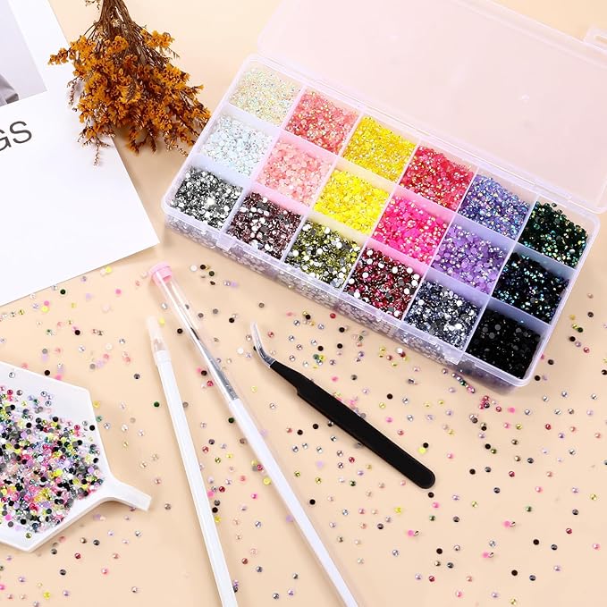 36000Pcs 3mm Trendy Color Resin Rhinestones Kit- Resin Mixed Color Rhinestones for Nail Clothes Shoes Tumblers Decoration Flat Back Round