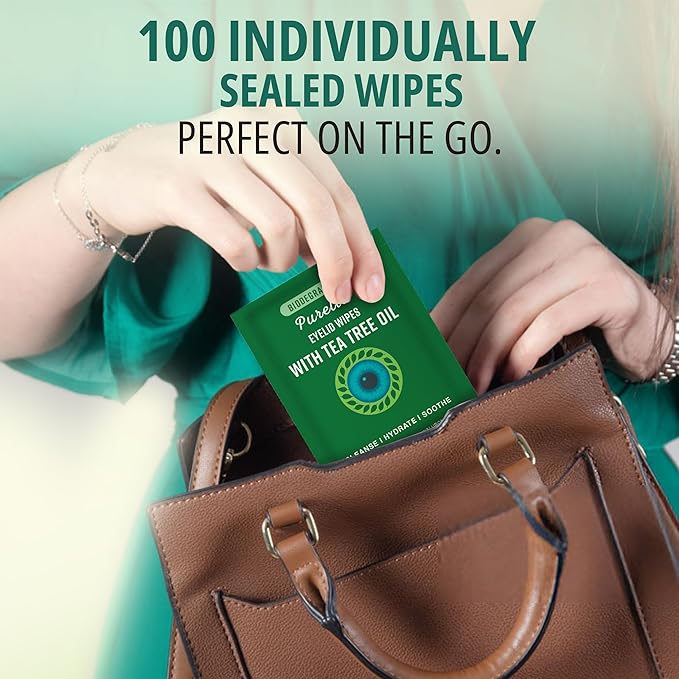 200Pcs Tea Tree Eyelid Wipes – Tea Tree Oil Eye Wipes for People with Dry Eyes & Allergies – Gentle Eyelid Cleanser with Hyaluronic Acid – Individually Wrapped & Biodegradable - 2 Pack