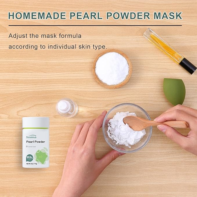 Sturelehub Pearl Powder Organic, for Face, 4OZ / 114g 99.9% Purity, Cosmetic Grade, For DIY Mask, Cream And Lotion, Organic Pearl Powder For Homemade Cosmetics