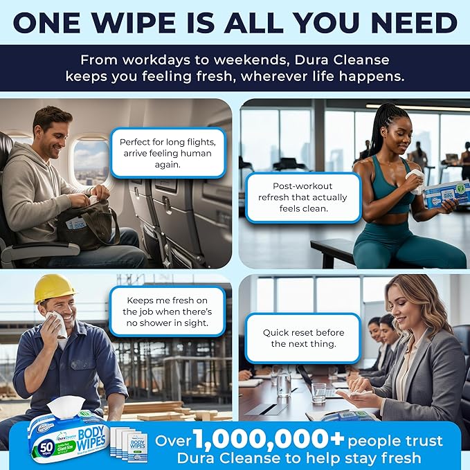 XL Body Wipes for Adults - Everyday Clean (Instant Fresh) - 4 Pack (200 XL + 16 Travel Wipes), No-Rinse Shower Alternative, Waterless Bathing Wipes for Home, Travel & Elderly Care