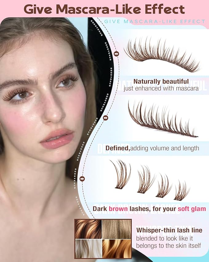 Goddvenus Wispy Lash Clusters Mascara-like Brown Eyelash Clusters Natural Cluster Eyelash Extensions 10-16mm False Eyelashes Individual Lashes C Curl Lash Extension 240pcs