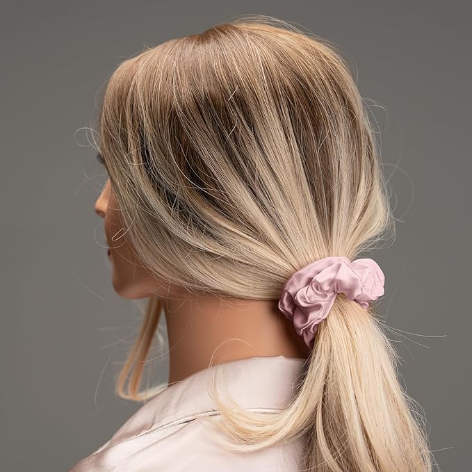 Silk Scrunchies for Hair 100% Mulberry Silk Hair Ties（Silver gray, Dark gray, Pink）