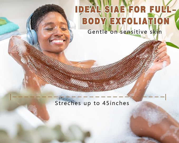2 Pack African Net Sponge Exfoliating Scrubber Bath Sponge for Daily Use (Black+Dark Brown)