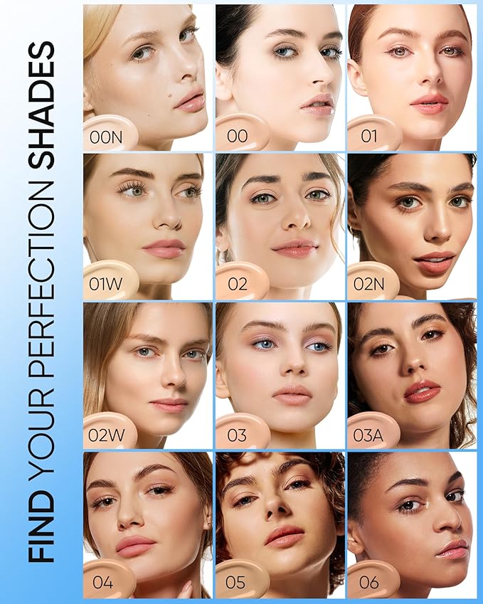 Velvet Matte Cushion Foundation Blue #01W Warm Vanilla| Full Coverage,12H Oil Control,Ideal for Oily & Combination Skin,Waterproof,Long-Lasting, Lightweight, Hydrating,Transfer-Proof
