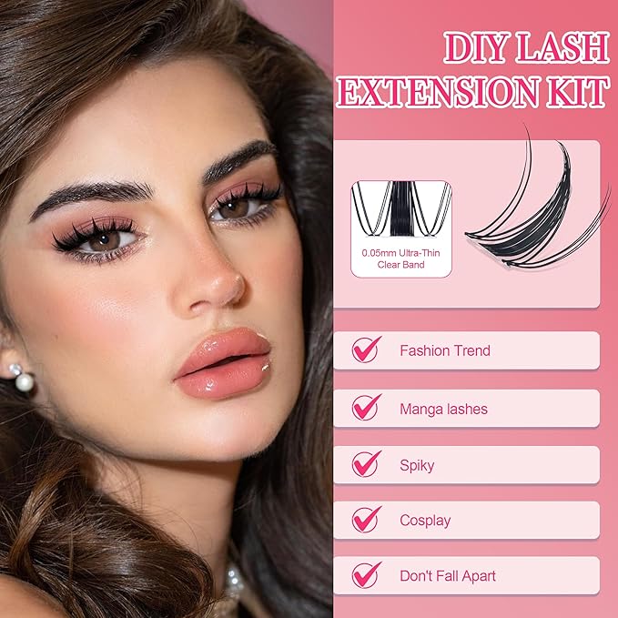 Lash Clusters Lash Clusters Kit Mix Manga Lashes 360pcs Wispy Eyelash Clusters Spiky Lash Extension Kit DIY at Home 8-16mm Invisible Band