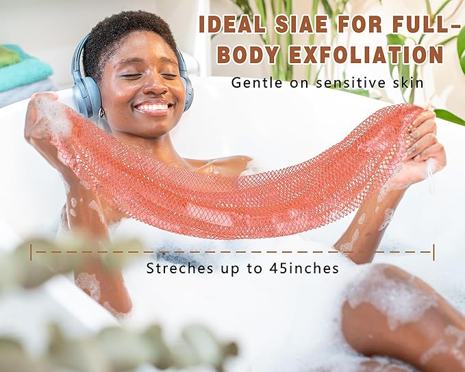2 Pack African Net Sponge Exfoliating Scrubber Bath Sponge for Daily Use (Blush+Champange)