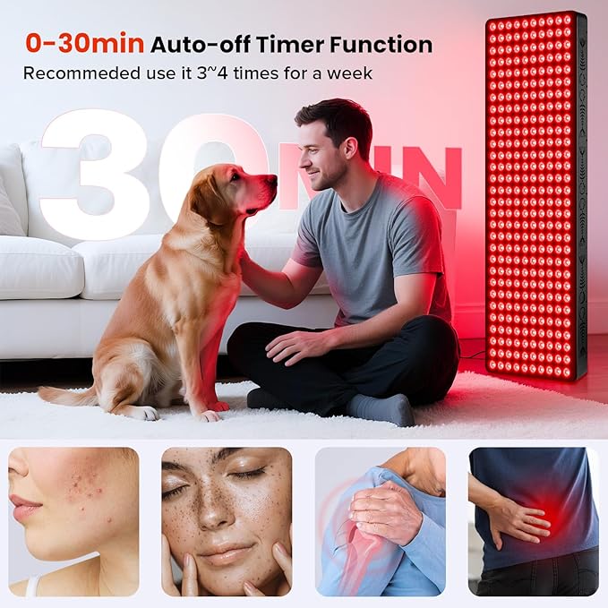 Red Light Therapy for Body, 660nm 850nm Near Infrared Light Therapy Panel, 300 Dual Chip LED Device with 1500W of Power, Ideal for Body, Face, Improve Sleep, Skin Health, Includes Hanging Kit & Handle