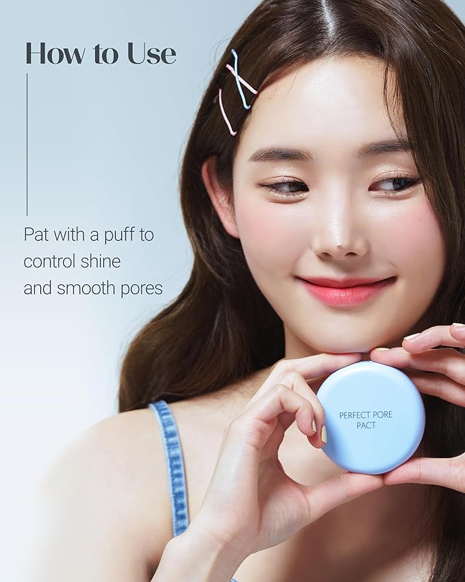 THESAEM Saemmul Perfect Pore Pact - Sebum Control Face Powder for Oil Absorption & Makeup Setting - Pore Blurring Pressed Compact Smooth Matte Finish - Korean Makeup Finishing Powder, 0.37 oz.