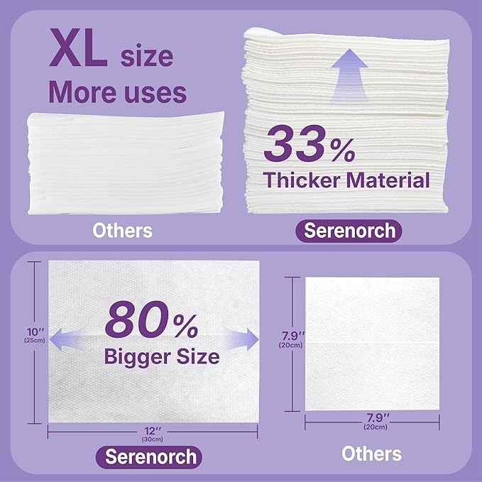 Serenorch Disposable Face Towels, 10" x 12" Pearl Texture, Lint Free Ultra Thick Face Towelettes for Sensitive Skin, Extra Soft Makeup Remover Skincare Dry Wipes, 200 Count