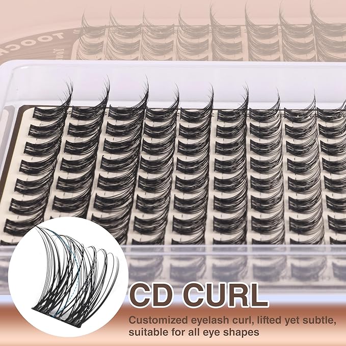 TOOCHUNAG Natural Lash Clusters Wispy Eyelash Clusters D Curly Volume Individual Lashes 10-16MM Cluster Eyelash Extensions DIY Lash Extension Thin Band Soft False Lashes Clusters