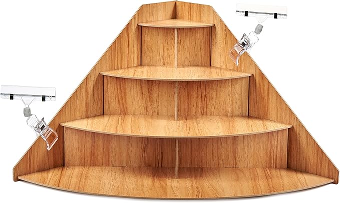 4-Tier Retail Wooden Display Riser - Farmers Market Craft Fair Display Rack - Candle Soap Cups Mugs Tumblers Corner Display Stand For Craft Shows - Curved Countertop Table Display For Cupcakes