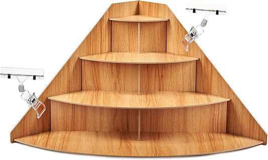 4-Tier Retail Wooden Display Riser - Farmers Market Craft Fair Display Rack - Candle Soap Cups Mugs Tumblers Corner Display Stand For Craft Shows - Curved Countertop Table Display For Cupcakes