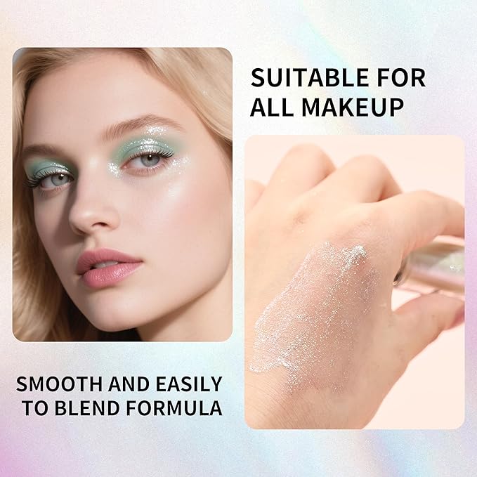QIC Liquid Glitter Eyeshadow, Metallic & Shimmer Finish, Long Lasting, Non-Creasing, Smudge-proof, Lightweight Formula Liquid Eyeshadow for All Skin Tones, Buildable Color (08 Mint Green)