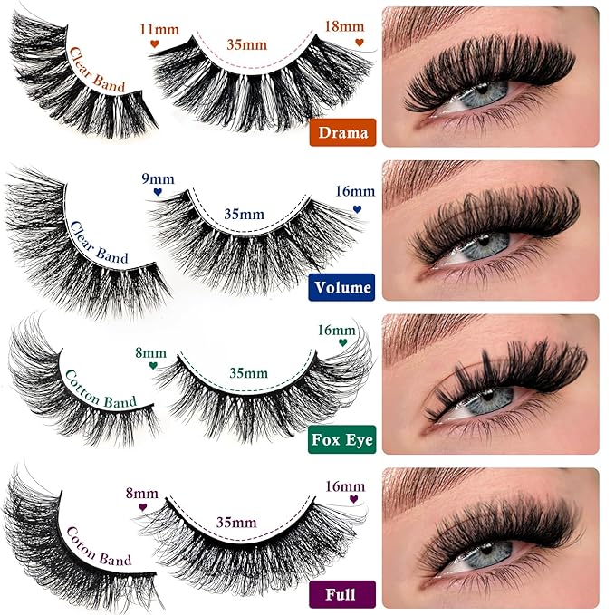 Lashes False Eyelashes Cat Eye Lash Strips 4 Styles Wispy Natural Eyelash Pack 20 Pairs Full Volume Fake Strip Lash Natural Look Fluffy Cateye Mink EyeLash Set Short Demi Wispies Pestañas