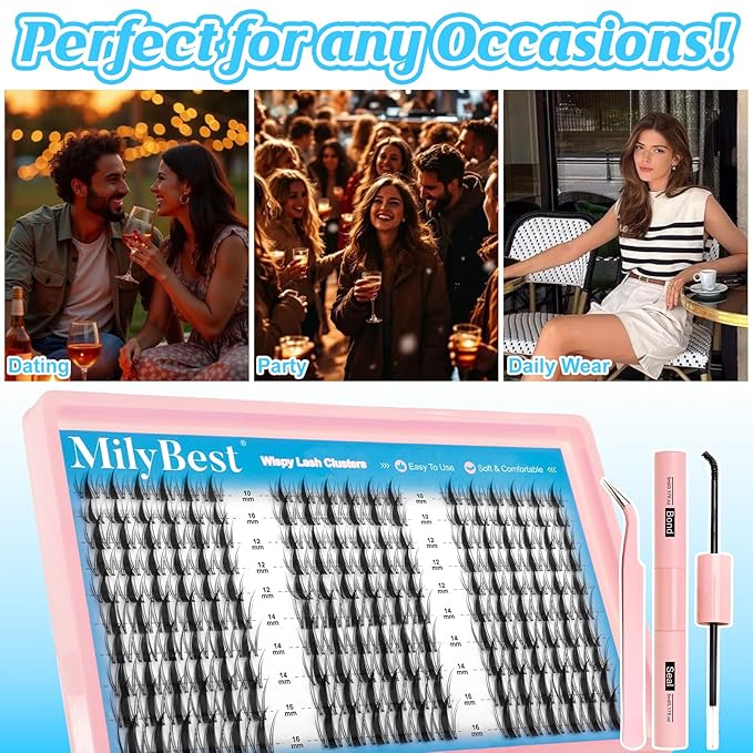 MilyBest Fairy Lash Clusters Kit Manga Eyelash Clusters Wispy Cluster Eyelash Extensions 180Pcs CC Curl Fluffy Lash Extension Kit with Bond&Seal 10-16mm DIY Spiky Individual Lashes Natural Look