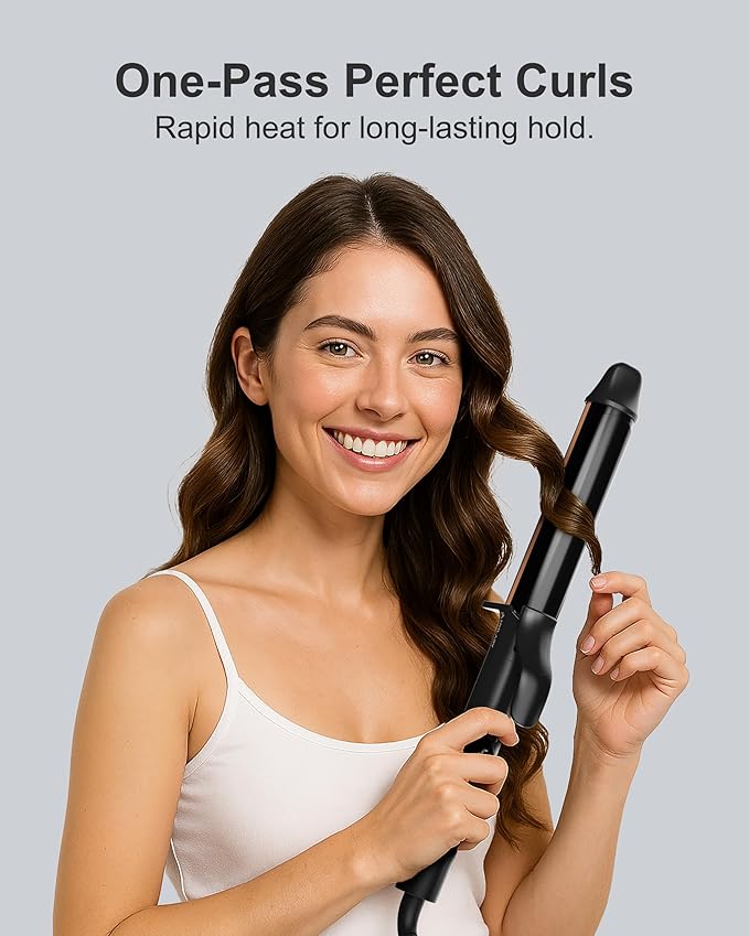 ANNLARY 1.25 Inch Curling Iron, 1 1/4 Titanium Ceramic Hair Curler, Fast Heating Curling Wand with 8 Heat Settings with LED Display for All Hair Types Dual Voltage 110-240V for Travel