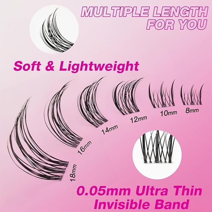 VEYESBEAUTY Flutter Lash Clusters Kit Individual Lash Extensions Eye-Catching Series DIY Dramatic Eyelash Wispy Faux Mink Lash Mixed Length Tray with Bond & Seal, Applicator at Home