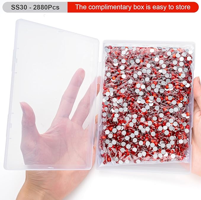 MEIBITE Flatback Rhinestones Bulk, 2880PCS Lt.siam Rhinestones for Clothes DIY Decoration Crafts, Lt.siam, SS30, 6.3-6.5mm