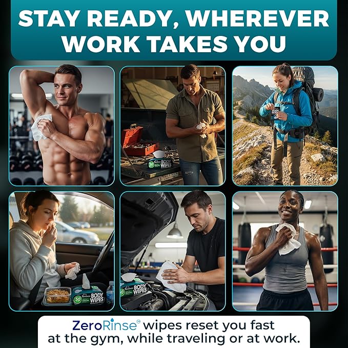 Dura Cleanse Travel Body Wipes -Maximum Cleaning Power (Ultra Clean) - 20 Count, XL 10”x10” Individually Wrapped No-Rinse Shower Wipes for Men & Adults, Gym, Work, Camping & Travel