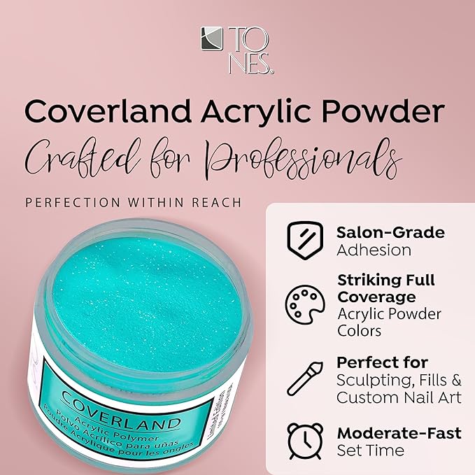 Tones Coverland Acrylic Nail Powder "Teal" - Limited Edition Acrylic Powder for Nail Design, Sculpting, and Masking Nail Bed Imperfections - Professional Acrylic Nail Supplies - (1.5 Oz)