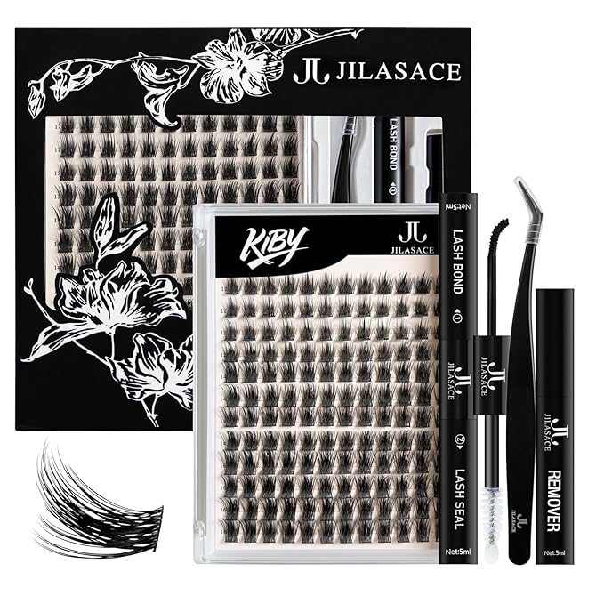 eyelash extension set 【 Kiby 】 DIY 192 eyelash cluster extension set, including eyelash glue and sealant, equipped with eyelash tweezers, suitable for self-service (curl D 12-16mm set)