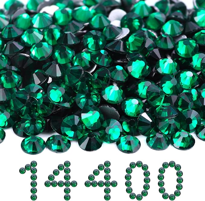 MEIBITE Flatback Rhinestones Bulk, 14400PCS Malachite Green Rhinestones for Clothes DIY Decoration Crafts, Malachite Green, SS20, 4.6-4.8mm