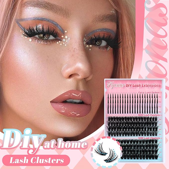 Fyonas Lash Clusters 100D+120D Fluffy Cluster Eyelashes Wispy Manga Individual Lashes 12-18mm with Spikes 13-19mm DIY Eyelash Extensions 220Pcs Volume Thick Cluster Lashes (Mix01)
