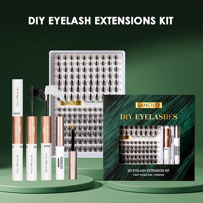 Lash Clusters Kit Natural Eyelashes 154pcs Individual Lashes 10-18mm Cluster Eyelash Extensions Wide Band Eyelash Clusters Volume False Eyelashes Lash Extension Kit With Bond & Seal & Remover-M32+M35