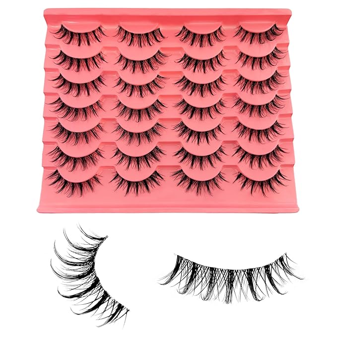 Manga Lashes Yasnai Wispy Natural Look Lashes Anime False Eyelashes Cat Eye Volume Lashes Fake Lashes 13mm Spiky Korean Japanese Asian Cosplay 3D Eye Lashes 7 Pairs Pack