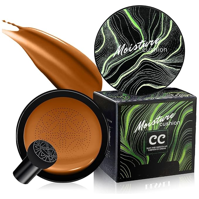 Mushroom Head Air Cushion CC Cream - BB Cream Long-Lasting Color Changing Foundation, Full Coverage Concealer for Older Women, Moisturizing & Brightening Foundation for Mature Skin Makeup (Deep)