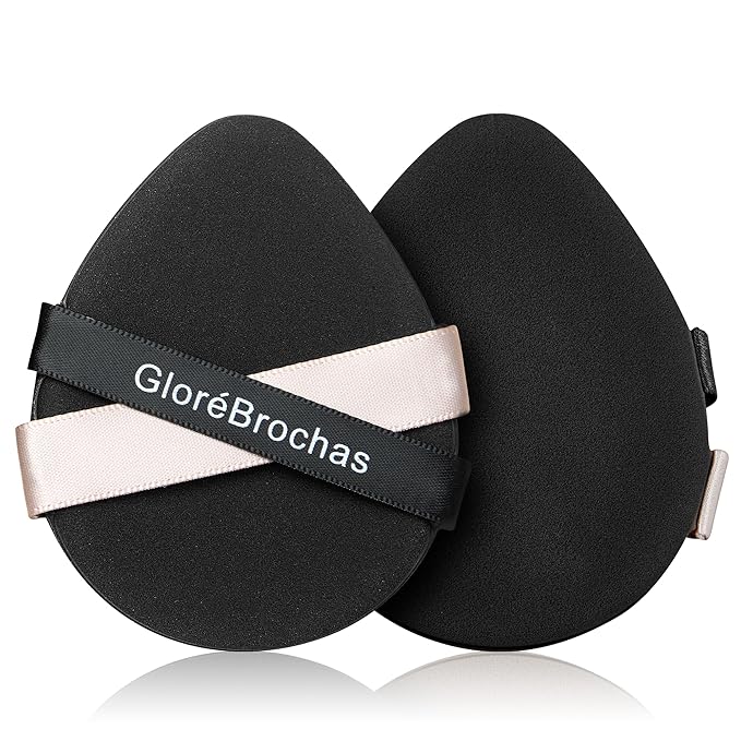 Makeup Sponge Set, GloréBrochas 2PCS Micro Porous Low Absorption Foundation Sponges, Latex-Free PU Makeup Puff, 3.2inches Soft Dual-Sided Powder Puff for Face Powder, Black