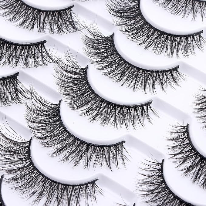 False Eyelashes 20 Pairs 10-18mm Long Lashes Wispy Lashes Faux Mink Lashes 3D Fluffy Cat Eye Lashes （style 20-060)