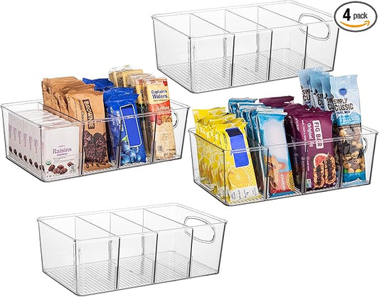 ClearSpace Plastic Pantry Bins with Removable Dividers - Kitchen Storage and Organization (4 Pack)