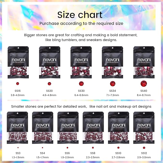 Dark Red Flatback Rhinestones for Crafts Glass Nail Rhinestones Sparkly Gems Crystals for Makeup Bags Shoes Decoration DIY(SS10,1440pcs,2.8mm)
