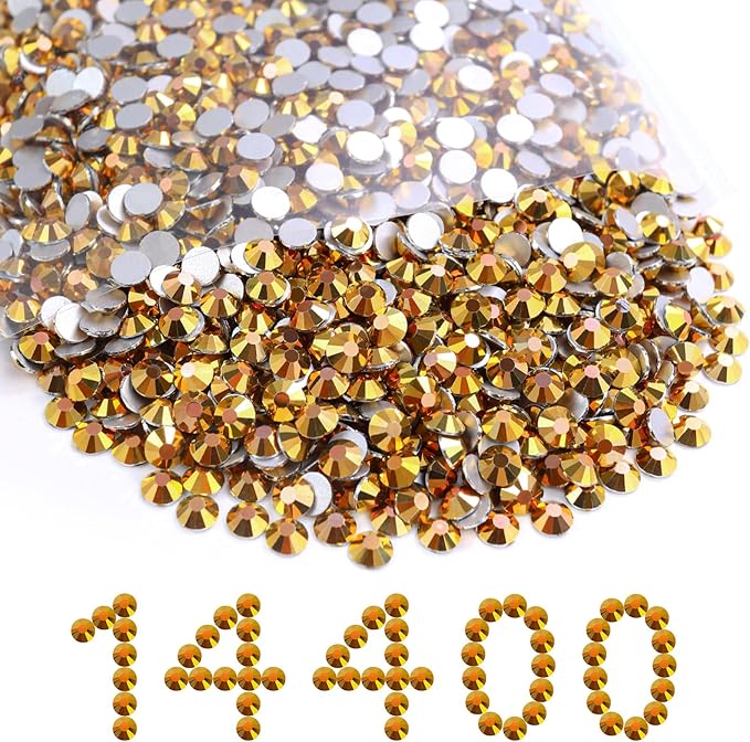 MEIBITE Flatback Rhinestones Bulk, 14400PCS Gold Rhinestones for Clothes DIY Decoration Crafts, Gold, SS16, 3.8-4.0mm