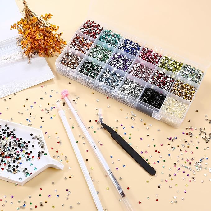 36000Pcs 3mm Mixed Color Flatback Rhinestones Kit for Nail Crafts DIY Decoration Non-hotfix Resin Round Shape Crystal