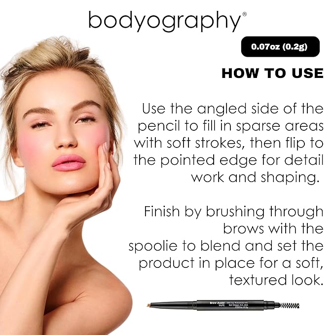 Bodyography Brow Assist – Brown | Triangular Tip Eyebrow Pencil for Women with Built-In Spoolie | Defines, Fills & Shapes Brows | Mineral-Based Formula with Castor & Coconut Oil | Clean, Vegan