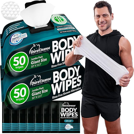 Body Wipes for Men - Maximum Cleaning Power (Ultra Clean) - 2 Pack (108 Wipes), XL No-Rinse Shower Sheets, Waterless Bathing Wipes for After Gym, Camping & Travel
