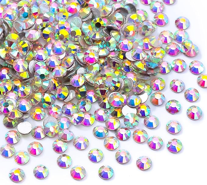 Meibite Crystal AB Flatback Rhinestones, Glass Rhinestones for Nail Art and Craft, Glue Fix, Loose Crystal Gemstones(Crystal AB, SS10, 1440pcs, 2.7-2.8mm)