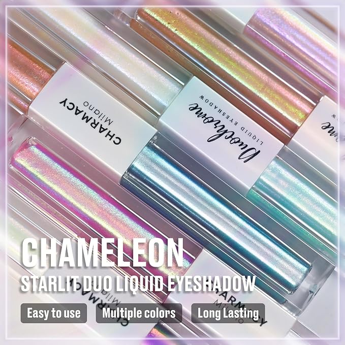 CHARMACY 2 in 1 Starlit Duochrome Liquid Eyeshadow, Glitter Sparkle Colorful Liquid Eyeliner, Quick Drying, High Pigmented, Long lasting Holographic Glitter Multichrome Eye Makeup #05