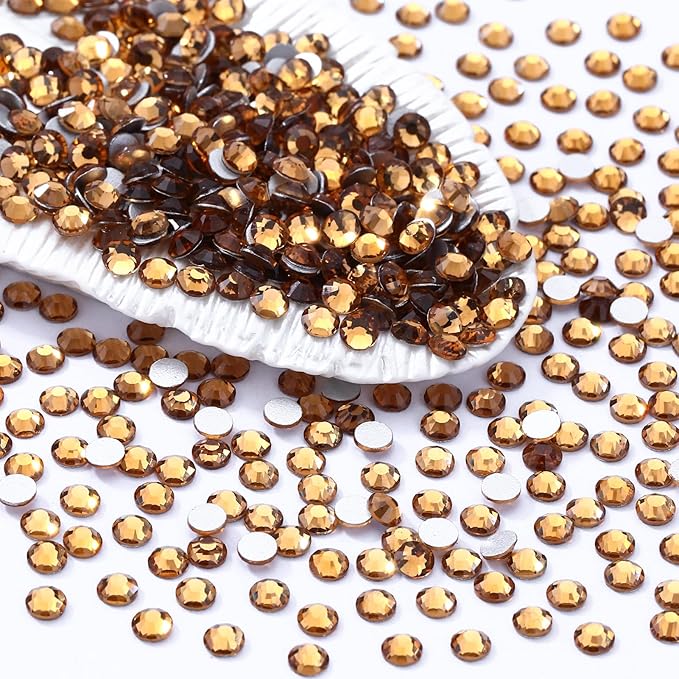 Meibite Topaz Flatback Rhinestones, Glass Rhinestones for Nail Art and Craft, Glue Fix, Loose Crystal Gemstones(Topaz, SS6, 1440pcs, 1.9-2.0mm)