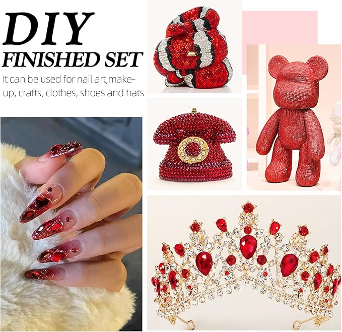 Meibite Red Flatback Rhinestones, Glass Rhinestones for Nail Art and Craft, Glue Fix, Loose Crystal Gemstones(Red, SS8, 2880pcs, 2.3-2.5mm)