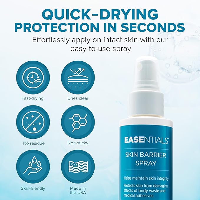 Quick-Drying, Low-Residue Ostomy Barrier Spray – Ideal for Sensitive Skin - Spray-On Silicone Skin Prep for Pain-Free Application and Removal of Ostomy Pouches and Bandages