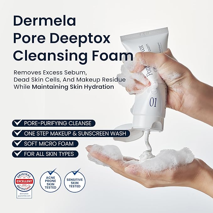 Pore Deeptox Cleansing Foam, Charcoal + BHA & Succinic Acid, One-Step Pore-Purifying Cleanser, 10-Weight Hyaluronic, 4.06 fl oz (120 mL) | Korean Face Wash for Oily & Sensitive Skin