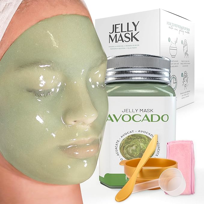 BRÜUN Peel-Off Avocado Jelly Mask for Face Care – A 23 fl oz Rubber Jar for 30 to 35 Treatments – A Skin Care Moisturizing Gel Mask of Spa Set for Men, Women and Adults