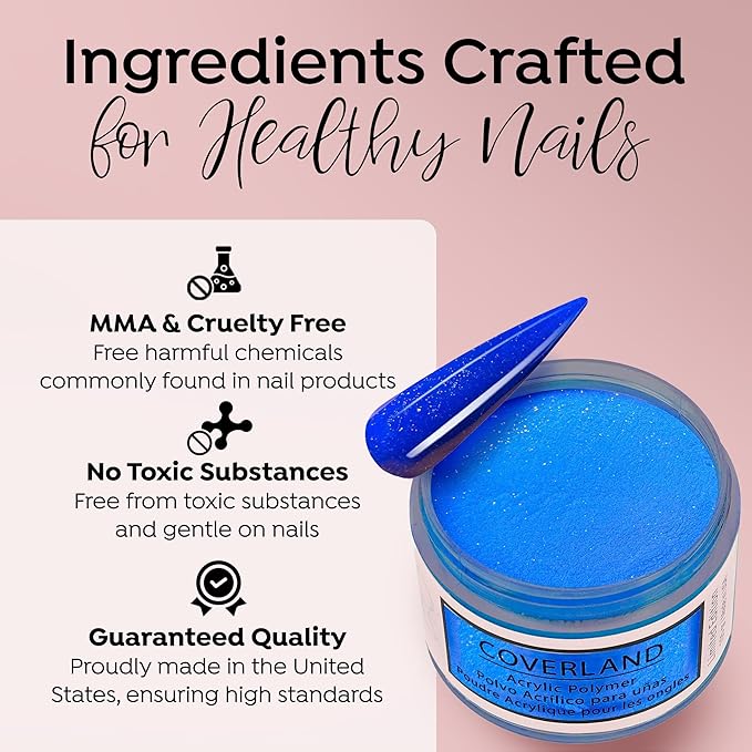 Tones Coverland Acrylic Nail Powder "Blue Splash" - Limited Edition Acrylic Powder for Nail Design, Sculpting, and Masking Nail Bed Imperfections - Professional Acrylic Nail Supplies - (1.5 Oz)