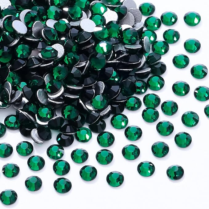 Meibite Malachite Green Flatback Rhinestones, Glass Rhinestones for Nail Art and Craft, Glue Fix, Loose Crystal Gemstones(Green, SS6, 1440pcs, 1.9-2.0mm)
