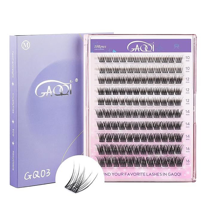 GAQQI Lash Clusters, Eyelash Clusters 120PCS D Curl Individual Lashes, Wispy Cluster Eyelash Extension 10-16mm Mixed Length, Natural Looking Cluster Lashes （GQ03, D Curl, 10-16mm)