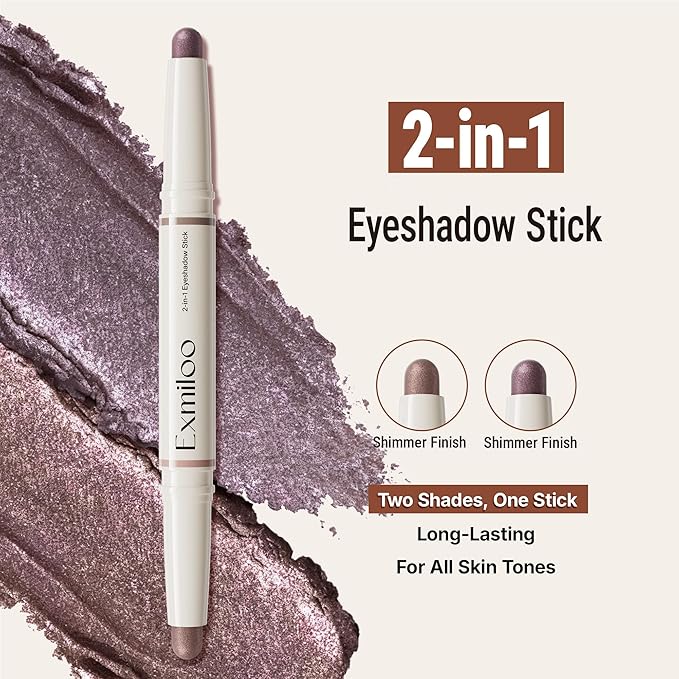 exmiloo Cream Eyeshadow Stick - 2-in-1 Dual-Ended Shimmer Eye Shadow Stick - Long Lasting, Crease-Proof, Waterproof, Smudge-proof (Lavender Dusk)