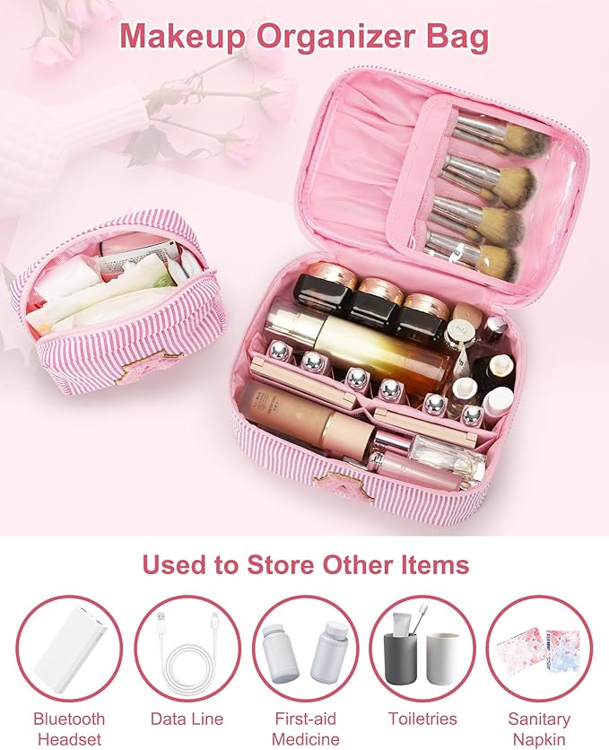 MONSTINA Initial Period Bag Sanitary Napkin Storage Bag Tampon Pouch Portable Feminine Care First Period Kit for Teen Girls Women Gift for Her Cute Toiletry Bag,2PCS,Pink O